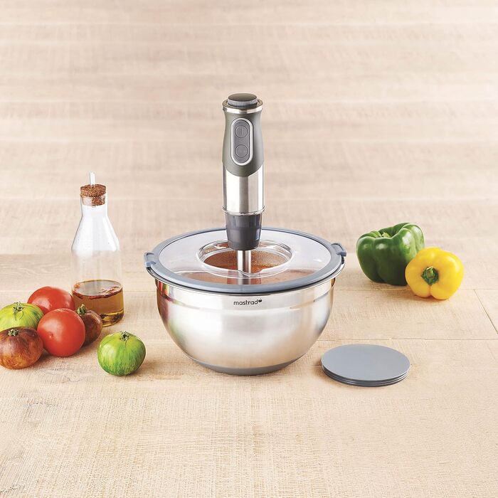 Набір міксерів Mastrad з нержавіючої сталі (3 шт.): 1,5L / 3L / 5L - салатниці з прозорим кришкою та ручками, для змішування, випічки, приготування та зберігання продуктів, придатні для миття в посудомийній машині