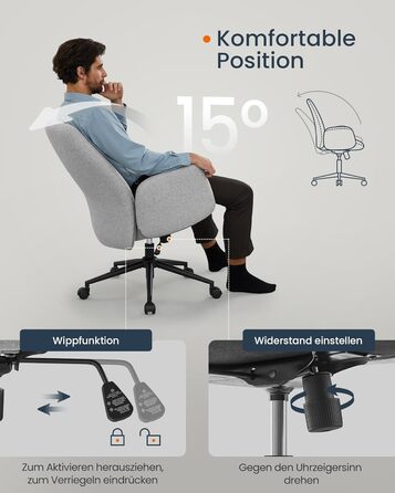 Офісний крісло SONGMICS HOME - регульоване, з підлокітниками, сіро-зелене, з бавовняно-льоновій тканини