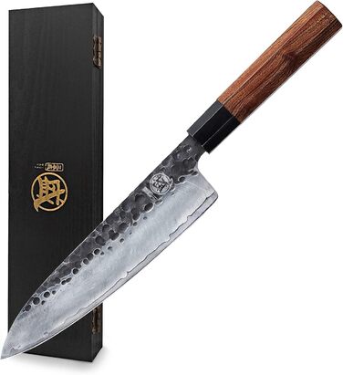 Японський ніж MITSUMOTO SAKARI Gyuto 22 см, ручка з рожевого дерева, сталь з високим вмістом вуглецю, в подарунковій коробці