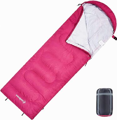 Спальний мішок KingCamp, пухові спальні мішки, легкі теплі спальні мішки для дітей і дорослих, для активного відпочинку, для походів 3-4 сезони, з сумкою для перенесення (для дітей 165 x 70 см, рожева форма L)