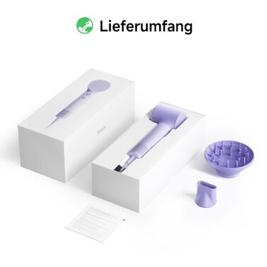 Високошвидкісний фен для волосся Laifen Neo з безщітковим двигуном 110 000 об/хв, 200 млн негативних іонів та 2 магнітними насадками, Фіолетовий