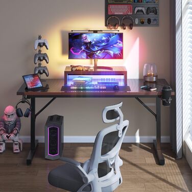 Ігровий стіл Devoko 160x60 см з LED підсвічуванням, підставка для монітора, карбонове покриття, ергономічний дизайн, чорний