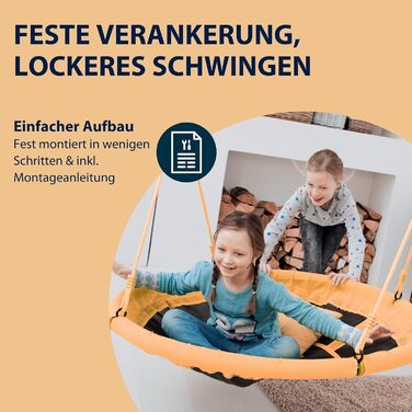 Шоукель HUDORA Nestschaukel 110 - зелено-помаранчевий, до 100 кг, діаметр 110 см, для дому та вулиці, регульована висота, сімейний, для дітей та дорослих