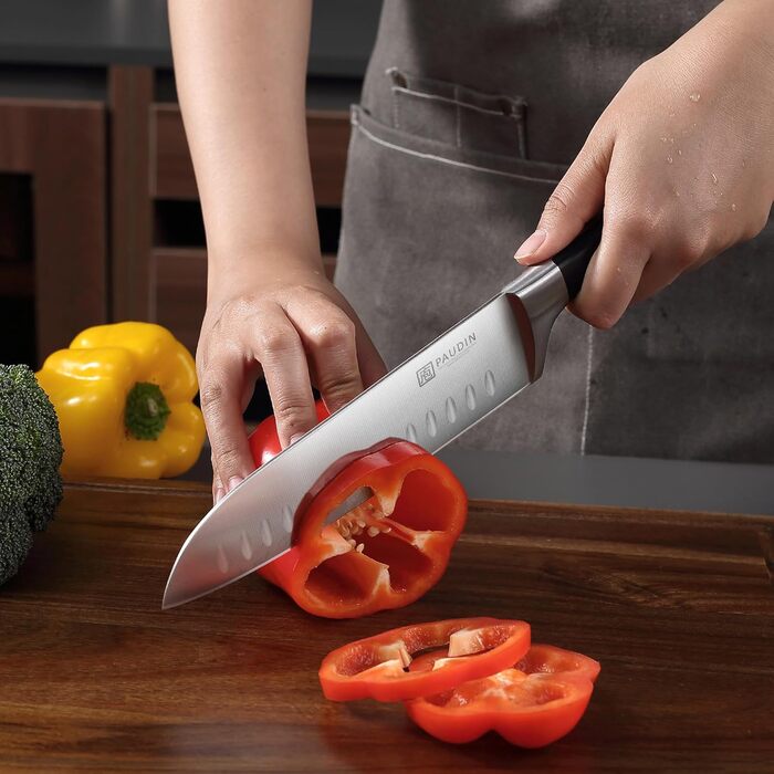 Набір ножів Paudin 7 предметів з дерев'яним блоком: кухонні ножі з нержавіючої сталі та ABS ручками
