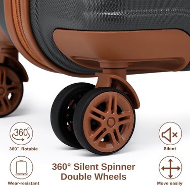 Набір валіз KONO 6 частин: велика валіза, середній, маленький, beauty case, сумка для ручної поклажі, косметичка (сірий/коричневий)