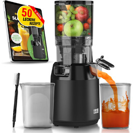 Електричний соковитискач LEBENLANG Slow Juicer з рецептами та великим соковидом 135 мм | Для фруктів, овочів, без BPA | Saftpresse | Green Press