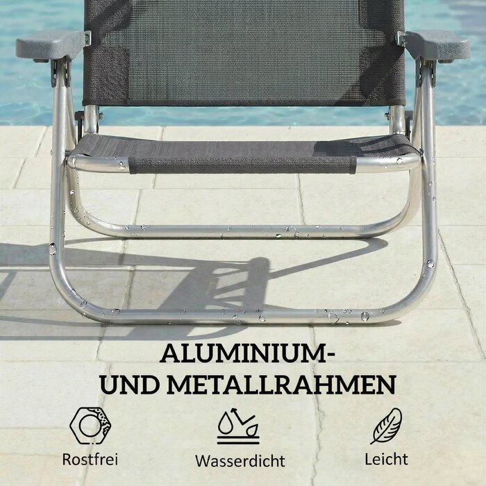 Шезлонг садовий розкладний з подушкою та регульованим дахом, 6 положень спинки, 62 x 68 x 79 см, темно-сірий