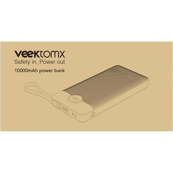 Виходів, LED-дисплей, сумісний з iPhone/Samsung/Xiaomi/Huawei, 10000mAh VEEKTOMX USB C, 5