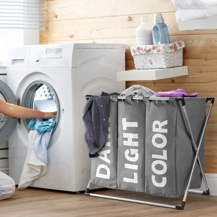 Сортувальник для білизни Oxford Trio з 3 відділеннями (102L), сірий | Кошик для білизни, контейнер для брудної білизни