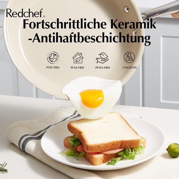 Набір сковорідок Redchef 14 предметів, керамічне покриття, антипригарні, з кришками, для індукції, з нержавіючими ручками, без PTFE, PFOA, PFAS, для духовки, для посудомийки