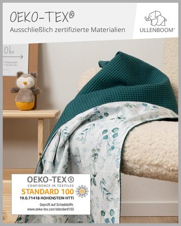 См, Eucalyptus Teal (Made in EU) - Дитяча ковдра для новонароджених, виготовлена з 100 бавовни OEKO TEX, ідеально підходить для коляски евкаліптова бензинова 70 x 100 см, 70x100