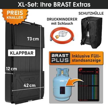 Газовий нагрівач BRAST Vulkan 4200W з керамічним нагрівачем | 3 режими нагріву | з захисним кожухом, редуктором, шлангом та індикатором рівня газу | складний та мобільний | для балонів до 15кг | газовий нагрівач, обігрівач, нагрівальний прилад