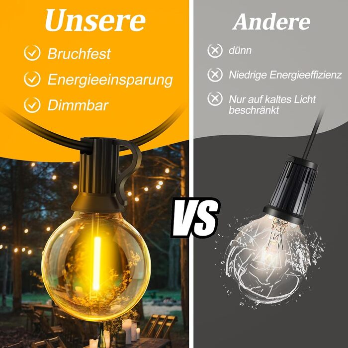 Ланцюжок прикрас LED для вулиці, 30 метрів, тепле біле світло, з пультом, диммування, для балкона, тераси, саду, павільйону, вечірки, вологостійкий