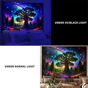 Гобелен з ультрафіолетовим випромінюванням Arsey Blacklight Forest Trippy, галактика Tree Stars, XXL 300x180см, різнокольоровий