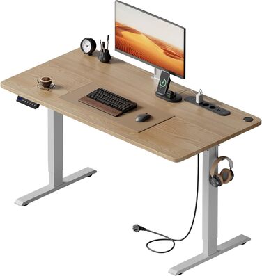 Регульований стіл з підняттям, USB-зарядкою та розеткою, 100 x 60 см. Електричний стіл, регульований комп'ютерний стіл з пам'яттю 3-х функцій, білий (горіх, 100 x 60 см)