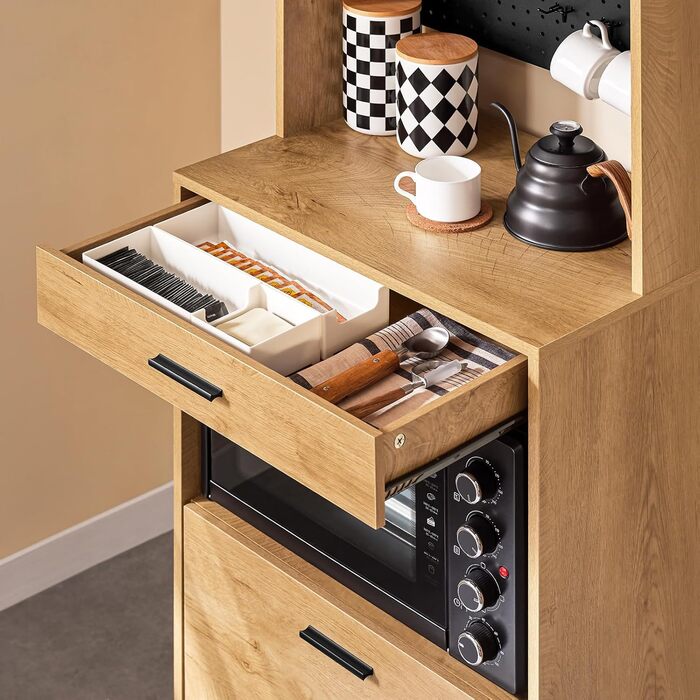 Кухонна шафа SoBuy з мікрохвильовою нішею (Ø6 см) та жалюзі-дверцятами, буфет, багатофункціональна шафа, меблі для кухні та вітальні, дуб-чорний, 107×40×85 см, FSB103-N