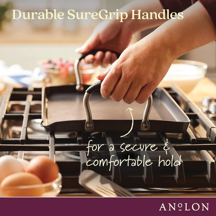 Сковорода Anolon Advanced Home з антипригарним покриттям Harteloxierte, подвійне дно, 25,4 x 45,7 см, гранітна решітка Onyx (25,4 x 45,7 см)