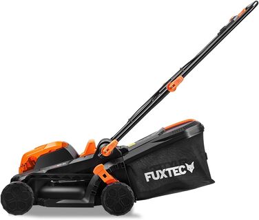Акумуляторний газонокосарка FUXTEC 40V E1RM20 з 2x20V Li-Ion акумуляторами 2Ah та подвійним зарядним пристроєм – ширина зрізу 33 см, регульована висота зрізу