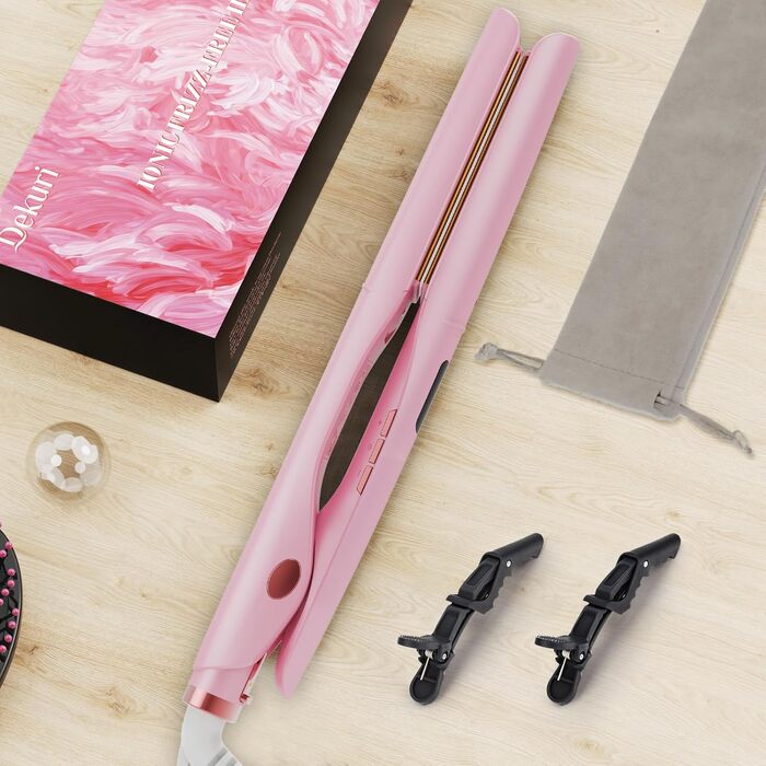 Випрямляч для волосся 2-в-1 Dekuri: випрямлення та завивання, з титановою пластиною, швидкий нагрів за 30 секунд, LED дисплей, іонізація, для жінок, чорний (рожевий)