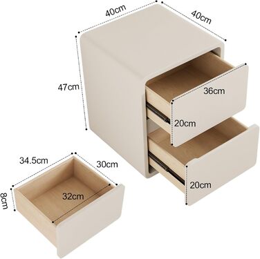 Нічний столик AQIMUELE, білий, з 2 шухлядами, ширина 30 см, без встановлення, з екошкірою