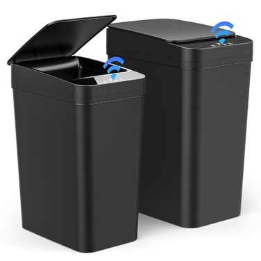 Набір сміттєвих відер Dreamhigh 2 шт. з сенсором, 15L та 12L, електричні, з автоматичним відкриванням кришки, смарт-відра з 3 режимами відкривання, тихі та водонепроникні для кухні, ванної, офісу, вітальні, чорного кольору