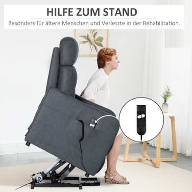 Крісло для телевізора HOMCOM Recliner з функцією відкидання та допоміжним засобом для стоянки, поліестерова тканина, сталь, сірий, 71 x 94 x 104 см для зручного сидіння