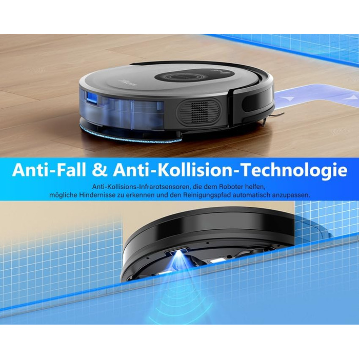 Робот-пилосос 2-в-1 з функцією миття підлоги Tikom G8000 Max, 5000Pa, самостійна зарядка, Wi-Fi, 150 хв, для тварин, килимів, твердих підлог, чорний