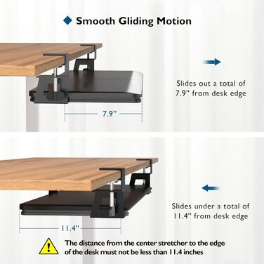 Підставка для клавіатури BONTEC під стіл, висувна з К-подібною фіксацією, великого формату, стійка, висувна, 650(760мм) x 300 мм, вінтажно-коричнева, ДСП