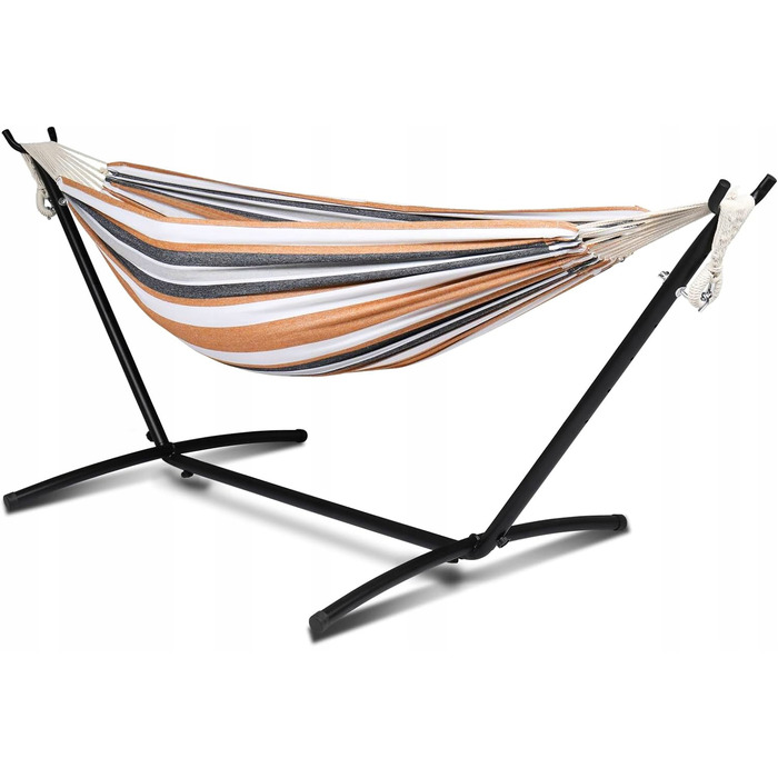 Двомісний гамак Carruzzo коричневий зі стійкою, витримує до 240 кг