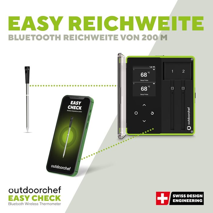 Термометр для гриля Outdoorchef Easy Check Quadro з Bluetooth, 4 датчики, 200м, миюча посудомийній машині, з магнітною док-станцією