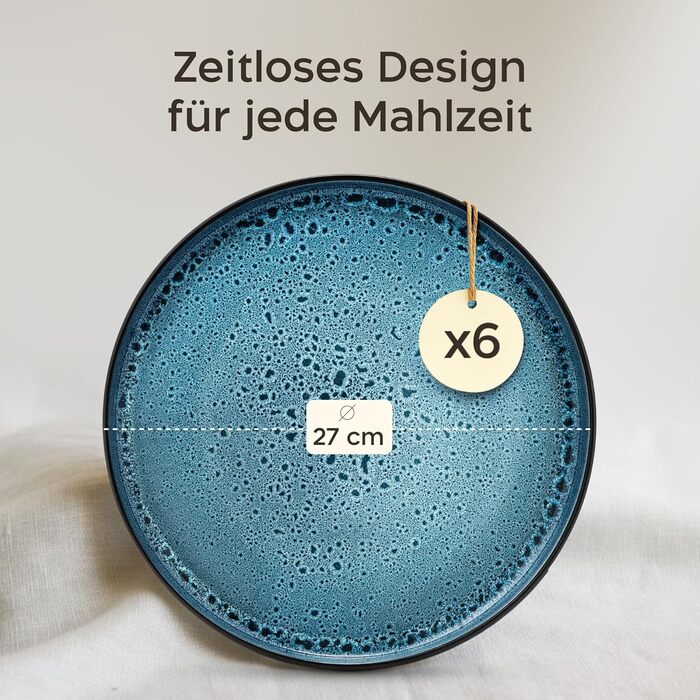 Набір посуду Twinzee Steingut 24 елементи для 6 осіб: тарілки та миски - серія Riviera (Азур, великі тарілки (x6))