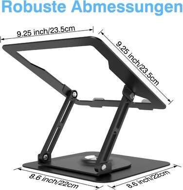 Підставка для ноутбука з регулюванням висоти та поворотним основанням 360°, алюмінієва, чорна