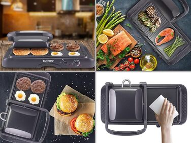 Електрогриль BEPER 90.871 з кришкою, антипригарне покриття, нержавіюча сталь, чорний (1600 Вт)