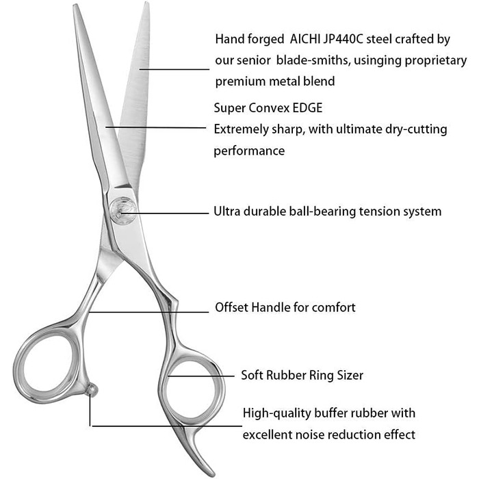 Перукарські ножиці Aolanduo Prime (15,2 см) з супер-опуклим краєм, ножиці для стрижки волосся AICHI JP440C, міцні, плавні рухи та тонка стрижка волосся для салону (класичні). Праві - 6,0 дюймів