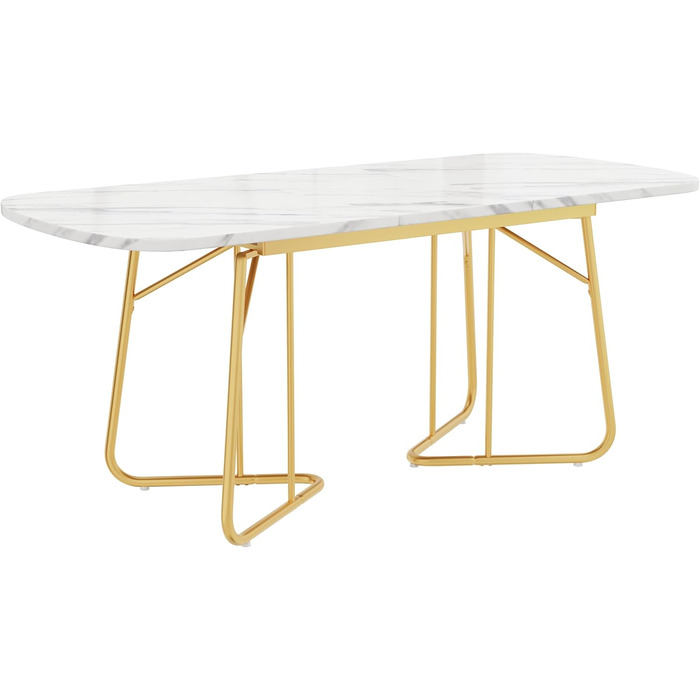 Розсувний обідній стіл Merax, овальний з імітацією мармуру, 140/180 x 80 см, на 4-6 осіб, мармур+золото