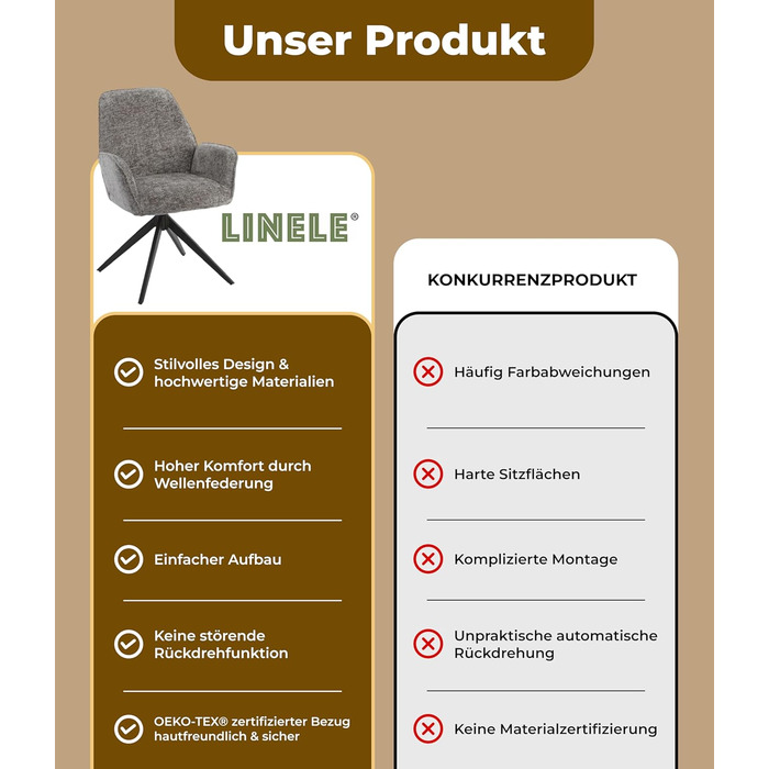 Обідні стільці 2 шт. темно-сірого кольору – поворотні на 360° з м'яким велюровим покриттям – функція повернення з пружинним механізмом – сучасний дизайн та легка збірка – без PFC та сертифіковані Oeko-TEX®