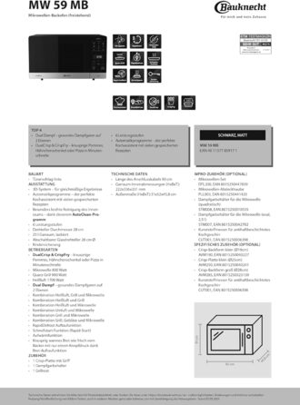 Мікрохвильова піч Bauknecht MW 59 MB, 25 л, 3D система, 800 Вт мікрохвильова піч, гриль 900 Вт, чорний