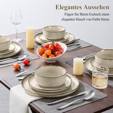 Набір посуду Joyfair на 6 осіб, 18 предметів, кераміка, рифлений хакі. Тарілки обідні, десертні, миски для сніданку. Підходить для мікрохвильовки та посудомийної машини