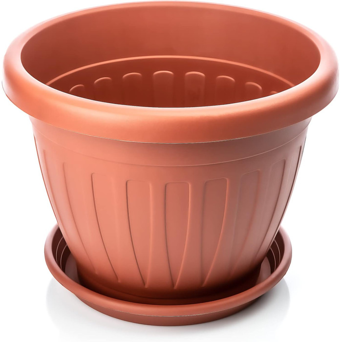 Квітчанка BigDean 3X з підставкою, 3 шт. - круглий, вологостійкий горщик для квітів - з водостоком, стійкий до УФ, з міцного пластику - для внутрішнього та зовнішнього використання - Made in Europe (терракота, ø33xH25 см)