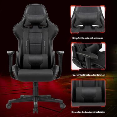 Ігрове крісло Homall, ергономічне офісне крісло, висока спинка, крісло для ПК, регульований кут нахилу (сірий/чорний)