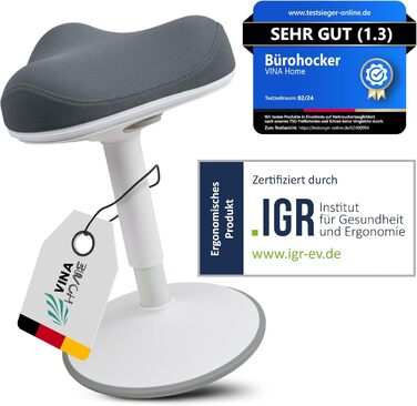 Офісний стілець Zip SH-01S з знімним чохлом | Ергономічний стілець з сертифікатом IGR | Стілець для роботи та відпочинку | З ефектом гойдання | Регульована висота (47-65 см) | Графітовий блакитний | 65 см