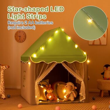 Дитячий намет HOMASIS для гри в приміщенні, ігровий будиночок з килимком, зірками та вікнами, з подвійним занавісом, намет для дівчаток та хлопчиків, намет- tipi (зелений)