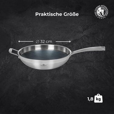 Wok Chef Cuisine 32 см з нержавіючої сталі з антипригарним покриттям Honeycomb – вок з міцною, стійкою до подряпин структурою, що нагадує стільники, та стійкістю до нагрівання до 260°C – без PFOA, з ергономічною ручкою
