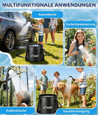 Портативна кемпінгова душова система WADEO з акумулятором, насосом та нагрівачем, 20л бак, для відпочинку, подорожей, автомиття та надзвичайних ситуацій