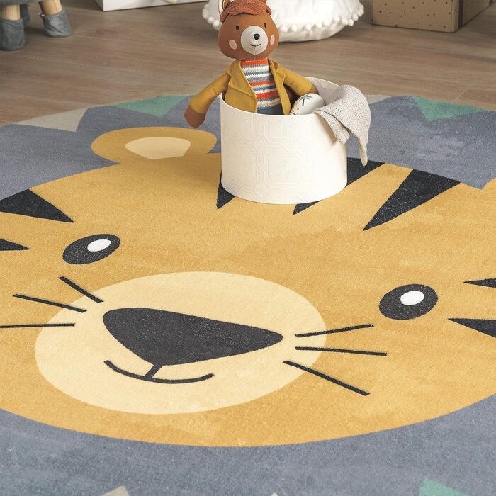 Дитячий килим Килим Дитяча кімната Круглий ігровий килимок Дитячий килимок, який можна прати до 30 градусів Голова лева Голова ведмедя Сучасне оздоблення, Розмір Колір