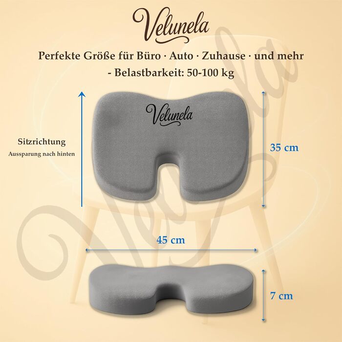 Гелеве сидіння з піною Memory Foam, сертифіковане IGR – ергономічне, знімає напругу, для спини – для офісу, авто, дому (сірий)