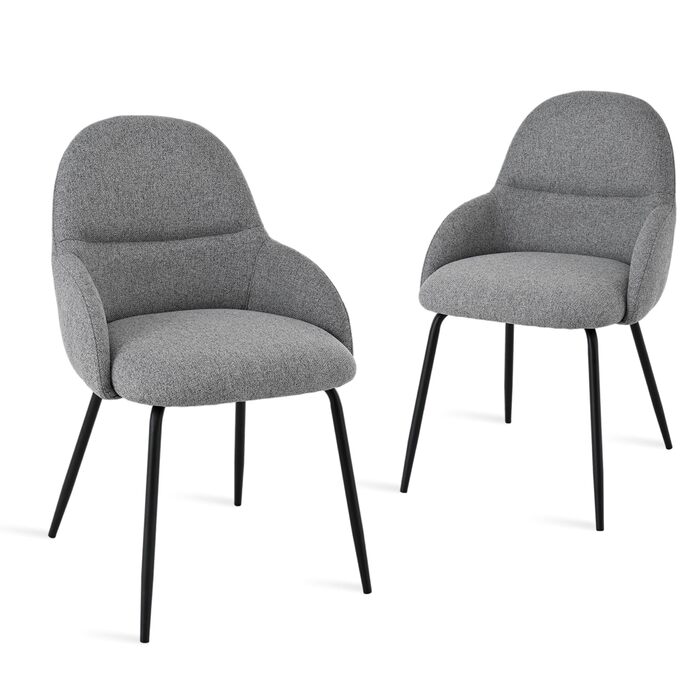 Набір обідніх стільців з підлокітниками – ергономічні м'які стільці, сучасні кухонні стільці з льоновим покриттям та металевими ніжками, для вітальні, обідньої кімнати, кухні, бежевий (2 шт., льон світло-сірий)