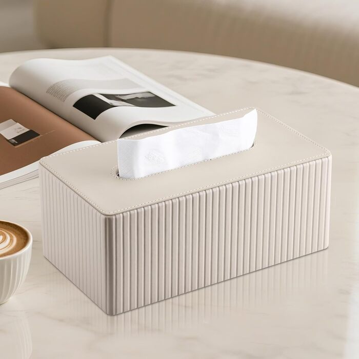 Скляниця для серветок KINGFOM, бежева, прямокутна, з PU шкіри – декоративна скляниця для серветок для вітальні, ванної кімнати та офісу
