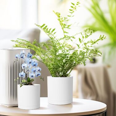 Набір горщиків для квітів з підставкою (5 шт.), 17.8/15.2/14/12.7/10.2 см, пластикові, для гідропоніки, кімнатних рослин та балконів, зелені з коричневим піддоном