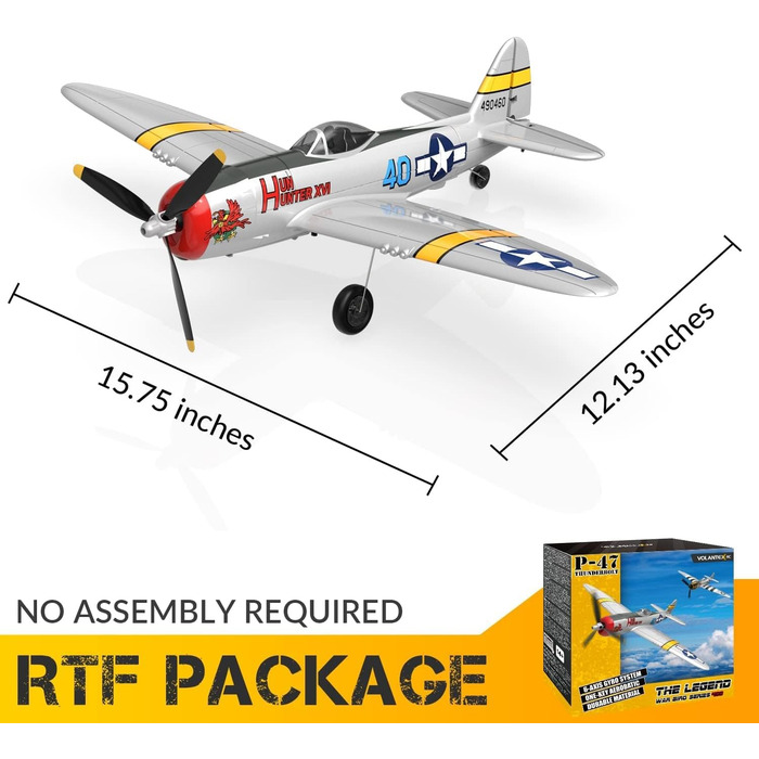 Радіокерований літак Volantexrc P-47 RTF 2.4GHz з гіростабілізацією, USB зарядкою, акумулятором та пультом – для початківців та досвідчених пілотів